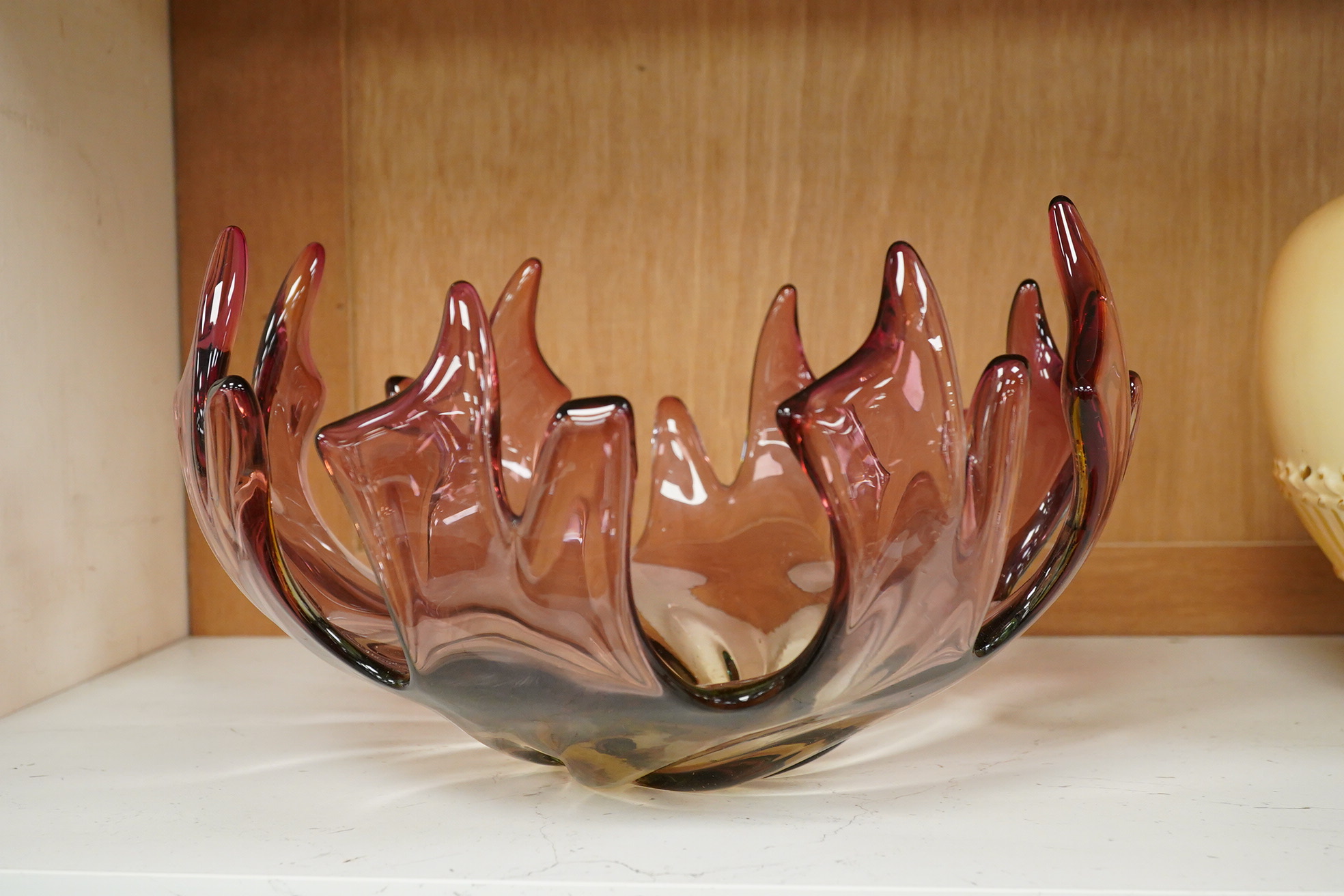 A Murano freeform amber and pink glass bowl, 26cm in diameter
